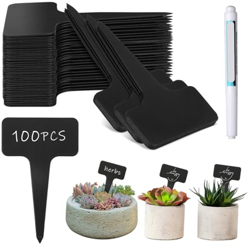 100 Stück Kunststoff Stecketiketten,10×6cm T-Typ Wetterfest Pflanzenstecker | Pflanzenstecker zum Beschriften wetterfest,Beschriftungsschilder Garten Schwarze, für Topfsamen Kräuter Blumen Gemüse