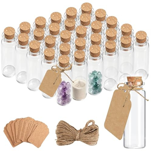 Spetsbst 30 Stück Kleine Glasflaschen, 40ML Glasröhrchen mit Korken | Reagenzglas Kleine Gläser Mini Glasflaschen mit Deckel für DIY Hochzeit Deko Geschenke Vorratsglas Wunschflasche