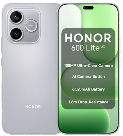 Honor 600 Lite 5G Smartphone 256GB, 108MP Kamera, Velvet Grey | 6,60 AMOLED 120Hz Display, Dimensity 7100 Elite, 6520mAh Akku, 45W SuperCharge, 16MP Frontkamera, IP66