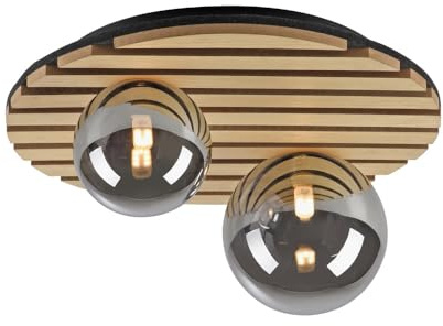 Just Light. LED Deckenleuchte Eiche rund Akustikpanel Rauchglas (38.50cm)