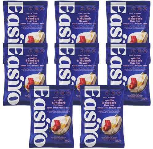 EasiYo Greek Style Vanilla & Rhubarb 8 Sachet Pack | Each Sachet Makes 1KG | Thick & Velvety | Homemade Yoghurt | Gluten Free & Vegetarian