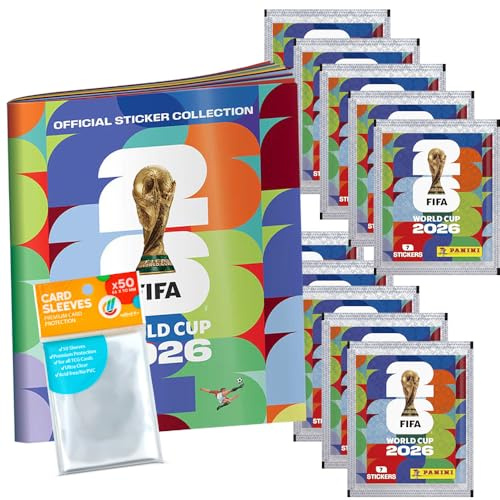 WM 2026 Sticker - 1 Sammelalbum 10 Tüten + Exklusive Collect-it Hüllen (Eigenmarke Bundle)