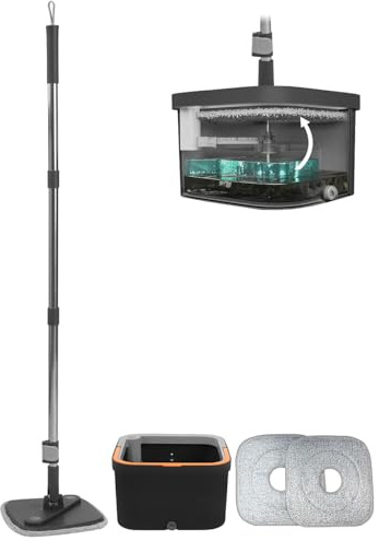 Sichler Haushaltsgeräte Bodenwischer: Wischmopp-Set mit Eimer, Zwei-Kammer-System, 4 Liter, 2 Mikrofaserpads (Bodenwischer Auswringfunktion, Wischmopp Auswringfunktion)