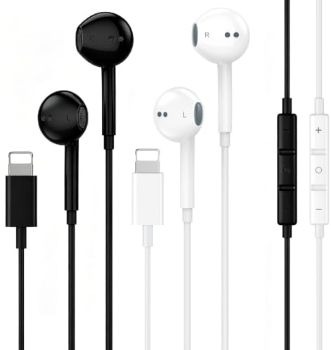 Apple MFi Certified iPhone Earphones Wired for iPhone 14 13, White & Black | 2 Pack iPhone Earbuds/Headphones Wired, Built-in Remote to Control Music/Phone Calls/Volume, for iPhone 14 13 12 11 Pro Max