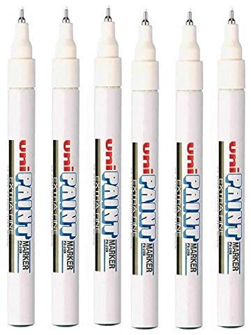 Uni Colour Extra Fine (0.8mm) PX-203 White Oil Paint Marker Pen Metal Glass Wood Plastic Stone Outdoor mm Metal Nib Tip (Pack Of 6)