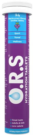 O.R.S Electrolytes Tablets for Reducing Dehydration | Oral Hydration Salts Tablet for Travel, Sports, Fasting & Recovery | Vegan, Gluten-Free & Low-Calorie Electrolyte Replacement Drink, Blackcurrant