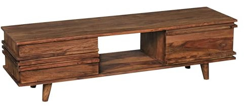 Wohnling Lowboard Massivholz Sheesham Kommode 145 cm TV-Board Ablage-Fach Landhaus-Stil Unterschrank 41 cm TV-Möbel