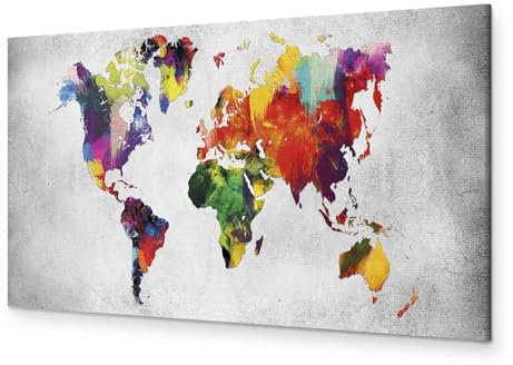 murando - Wandbilder XXL Weltkarte 120x40 cm 1 tlg - Wand Deko Vlies Leinwand Bilder Groß Wanddeko Wohnzimmer Schlafzimmer Kunstdrucke Panoramabild - Landkarte Reise bunt Design