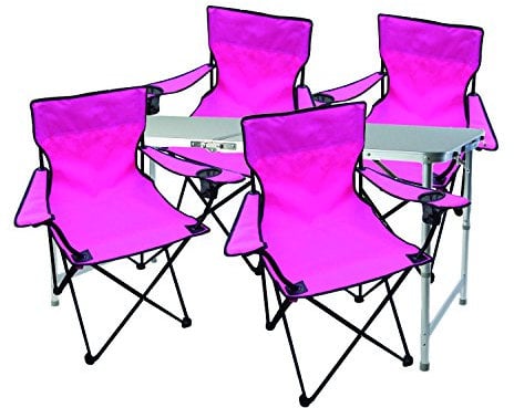 Mojawo 5tlg. Campingmöbel Set Alu 120x60x58/70cm 1x XXL Campingtisch höhenverstellbar mit Tragegriff + 4 Anglerstühle Faltstühle Pink mit Tasche