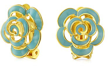 Boucles D'Oreilles À Clip Pour Femmes En Forme De Rose Florale Rétro De Printemps Avec Bordure En Cristal Et Émail Rose Rouge Pour Oreilles Non Percées Plaquées Or