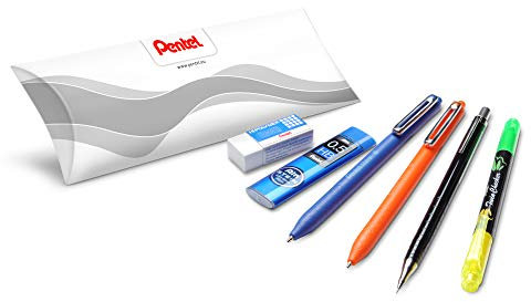 Pentel Schul-Set, 6-teilig, ideal für den Start ins neue Schuljahr (2 Kugelschreiber, Textmarker, Druckbleistift, Minen, Radierer)