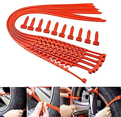 Yldee Auto-Schneeketten, Notfall-Schneeketten, für alle Jahreszeiten, rutschfest, verstellbare Nylon-Kabelbinder, Schneekettenset für die meisten Autos, SUVs, LKWs