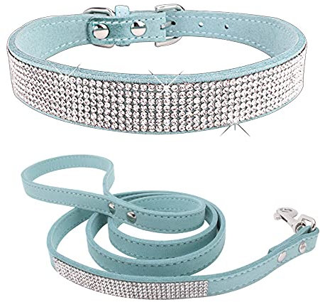 ETOPARS Hundehalsband und Leine mit Strasssteinen, Kristall Diamant Katze Hundehalsband Leine Set, Hundehalsband Geschirr, Hunde Strasshalsband