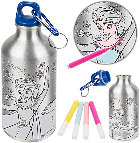 alles-meine.de GmbH Trinkflasche/Sportflasche - die Eiskönigin - Frozen - 550 ml - zum bemalen & anmalen - auslaufsicher - aus Aluminium - Wasserflasche - für Kinder - Aluflasc..