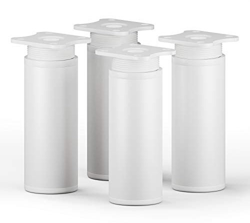 Sossai Möbel-Füße MFR1, 4er Set, weiß, 100 mm Höhe, Ø 40 mm rundes Profil, höhenverstellbar, für Sideboards und Kommoden