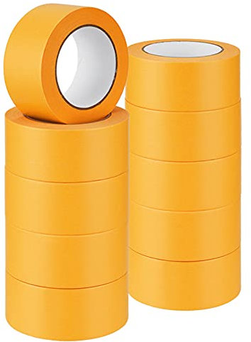 Saekulum 10 Goldband 50mm x 50m, UV: 30 Tage, Klare Abziehlinie, Anschmiegsames Malerband, Rückstandsfrei abziehbar, Gold Klebeband Maler-Abklebeband Abdeckband Lackierband