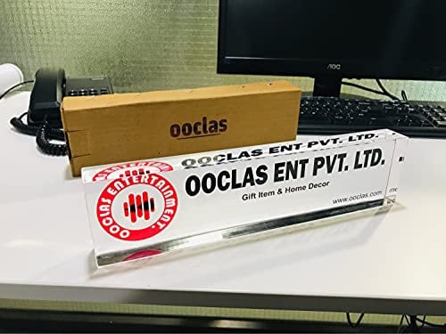 OOCLAS Office Desk Name Plate Personalized, Custom Company Name Plates for Desks on Acrylic Glass Block, Logo, Website, And Brief Info on Acrylic Block, Desk Accessories In Size 8 X 2.50 X 1.25 Inches