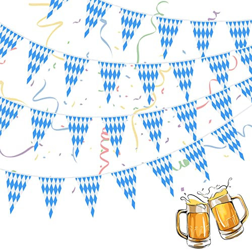 99ft/30m Oktoberfest Deko Wimpelkette, Bayrische Wiesn Deko, 3 Stück Oktoberfest Wimpel Girlande Bayern Wimpelgirlande Wimpelkette Outdoor Wetterfest für Bayrische Wiesn Party