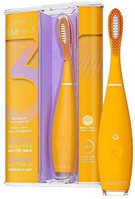 FOREO ISSA mini 3 Mango Tango, Elektrische 4-in-1-Schallzahnbürste, medizinisches Silikon und PBT-Polymerborsten, austauschbarer Bürstenkopf, 265 Anwendungen/USB-Ladung, 2 Jahre Garantie