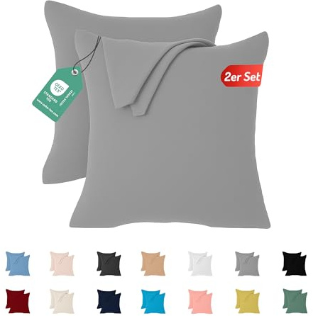 Livessa 2er Set Kissenbezug 40x40 aus%100 Baumwolle Jersey Stoff - Verdeckter Reißverschluss, Kopfkissenbezug 40x40 cm, Kissenhülle, Ultra weich und atmungsaktiv, Oeko-Tex Zertifiziert