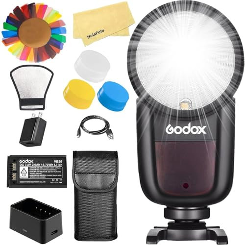 Godox V1-N Round Head Camera Flash for Nikon Flash Speedlight Speedlite Light,76Ws 2.4G 1/8000 HSS,480 Full Power Shots,1.5s Recycle Time,2600mAh Li-ion Battery,10 Levels LED Modeling Lamp