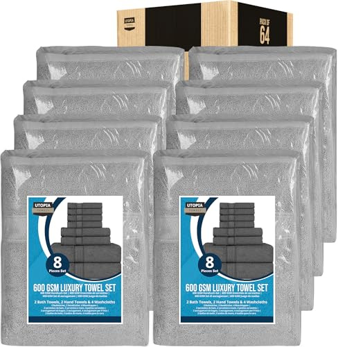 Utopia Towels 64 Piece Towel Set, 100% Cotton, Cool Grey