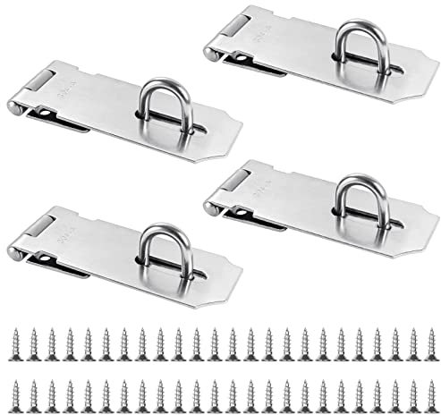 GOYADA 4 Pcs Cadenas Fermoir 4 Pouces, Loquet de Cadenas Agrafe, Porte Fermoir Verrou de Porte en Acier Inoxydable, Loquet pour Cadenas avec 36 Vis pour Jardin, Portes, Armoires(Argent)
