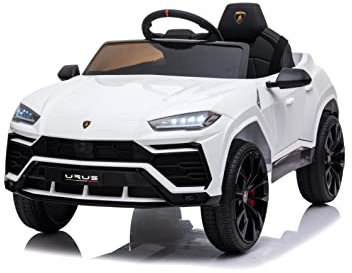 FINOOS Lambo Urus Elektroauto für Kinder, Originallizenz, Batterie, vertikal öffnende Türen, 2 Motoren, 12-V-Batterie, 2,4-GHz-Fernsteuerung, 1 bis 4 Jahre (Weiß)