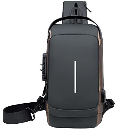 Aucuu Brusttasche Sling Bag, Wasserdichte Schultertaschen mit USB-Ladeanschlus, Passwortschutz Diebstahlsicherer Crossbody Bag, Geschäft Umhängetasche für Damen und Herren für Wandern Reisen Sport
