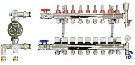 Wärmer System 9 Port Underfloor Heating Manifold with 'A' Rated Auto Pump GPA25-6 III and Blending Valve Set