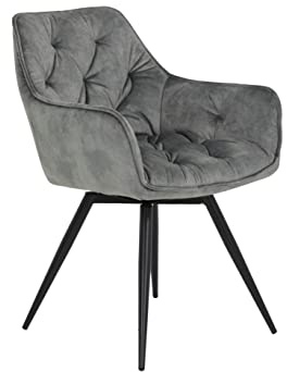Hela Tische, 1ner Pack Esszimmer- Küchensessel Florentina, Bezug Vintage Grau, Armlehnen, Metallfuß Schwarz drehbar 360°