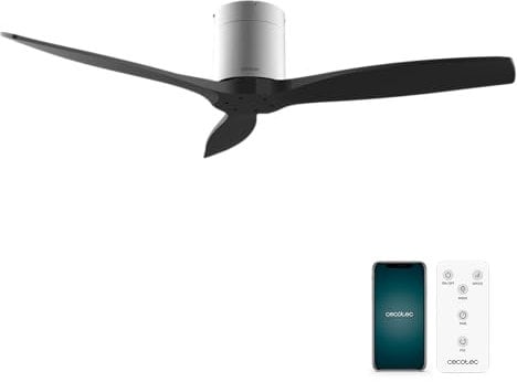 Cecotec Ventilador de Techo EnergySilence Aero 5500 Aqua IronBlack Connected, Motor DC 40W, Diámetro 132 cm, Bajo consumo, Wifi, Mando, Exteriores, Temporizador, Verano e invierno, Silencioso