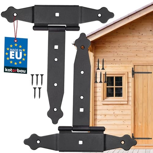 KOTARBAU® 2er Set Kreuzgehänge 200 mm Ladenband Scharnier Band Platte Baubeschlag Torbeschlag Holzverbindung Werfgehänge T-Scharnier T-Band Pulverbeschichtet