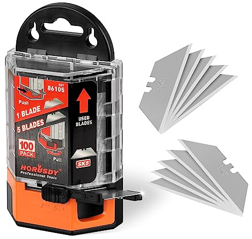 HORUSDY Pack Of 100 Utility Knife Blades, Box Cutter Blades Replacement with Dispenser, SK5 Carbon Steel