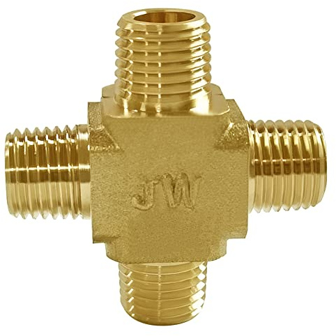 Joywayus Raccord de tuyau NPT mâle 4 voies en laiton 1/4 pour eau, gaz, huile