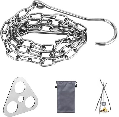 Trépied pour brasero, barbecue à trois pieds en acier inoxydable - Cheminée en acier inoxydable - Pour accessoires de barbecue suspendu, anneau trépied avec chaîne et crochet, pour foyer, bouilloire