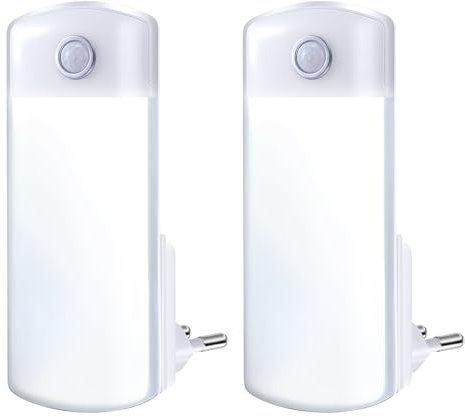 Hiboom 2 Pcs Veilleuses 4 en 1 Amovibles avec Batterie Veilleuses LED à Douille Rechargeables Veilleuse Enfichable avec Prise UE Lampes de Poche à Détecteur de Mouvement pour Panne de Courant