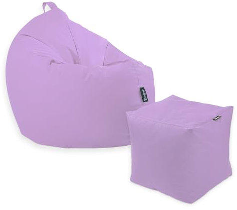 Premium 2-in-1 Sitzsack mit Füllung | für Kinder & Erwachsene | Outdoor & Indoor | Sitzkissen | Bodenkissen | Wasser- & schmutzabweisend + Sitzpouf 35x35x35cm (Puderflieder, 145 CM + Sitzspouf)