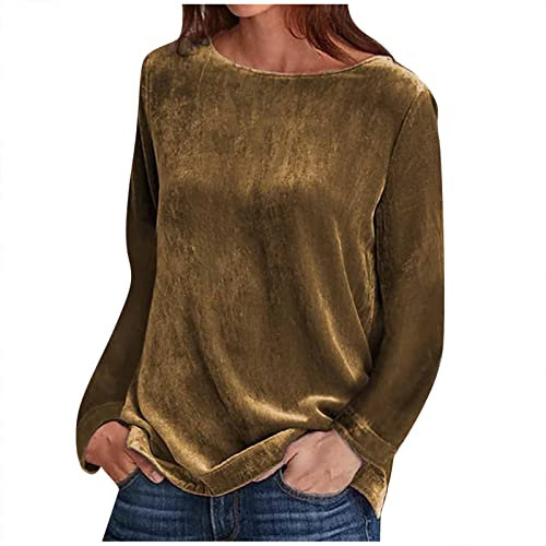 Women's Velvet Long Sleeve Sweatshirt Casual T-Shirt Blouse Tunic Tops Tees Loose Pullover Cozy Shirts Gold