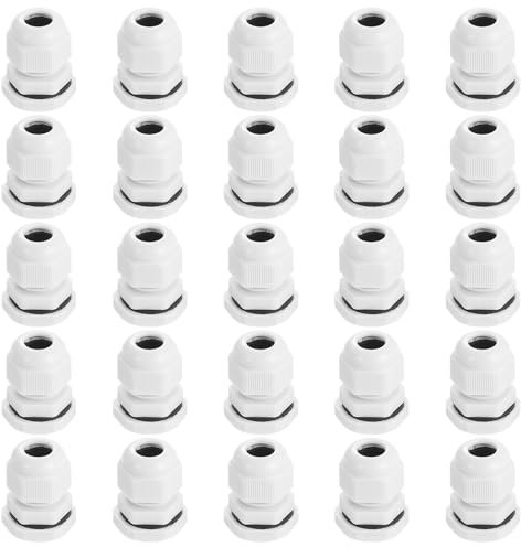 Faankiton 25 Pezzi Pressacavi Regolabili PG9, Connettori Pressacavi Impermeabili, Pressacavo Impermeabile Nylon, Pressacavi Elettrici Impermeabili, Passacavo Impermeabile, Bianco