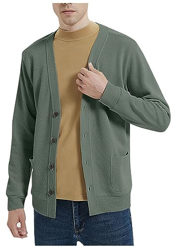 Generisch Mens Cardigan, Strickjacke Herren Langarm Knöpfe Strickpullover Einfarbige Troyer Mit Reißverschluss Wolljacke Winter Grobe Strickjacken Für Wolle Warm Dicke Cardigan (XL, Armeegrün)