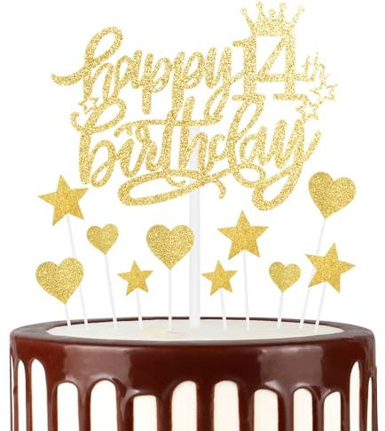 mciskin Gold Happy 14th Birthday Cake Toppers for Cake, Girls 14th Birthday Decorations,Personalised Cake Toppers for Girls,Glitter 14 Cake Topper Cupcake Topper for Party Cake Decoration