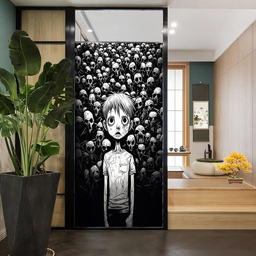 Scary Boy - Película de privacidad para ventana, diseño de esqueletos de estilo oscuro, cómic, vitral, película decorativa para ventana del hogar y puerta de cristal, bloqueo solar, 31.5 pulgadas de