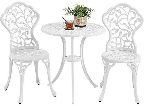 Yaheetech Conjunto de 1 Mesa y 2 Sillas Muebles de Aluminio Blanco | Metal Antioxidante y Antidescolorido,Ergonómico Cóncavo, Capacidad Mesa 75 kg / Silla 150 kg, Ideal para Jardín/Patio/Terraza