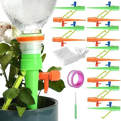 Wilvcsr Plant Watering Spikes 15pcs Automatic Plant Waterer Self Watering System for Plants with Adjustable Water Flow Speed, with a Roll of Leak Proof Tape and 15 Filter Packs