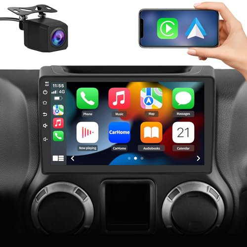 Android 13 Autoradio Stereo, kompatibel mit Jeep Wrangler JK Gand Cherokee Dodge Ram 1500 mit kabellosem Apple CarPlay, Android Auto, GPS/FM/WiFi/USB