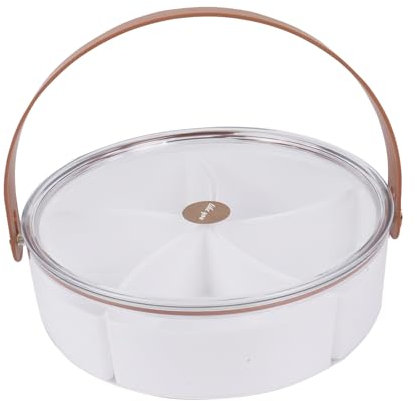 Gzsekken Divided Serving Tray with Lid, with a Handle Removable Compartments Fruit Vegetable Snack Tray Container with 5 Compartments Appetizer, Chips, Dip, Nuts, Fruits, Veggies, Candy, Snacks