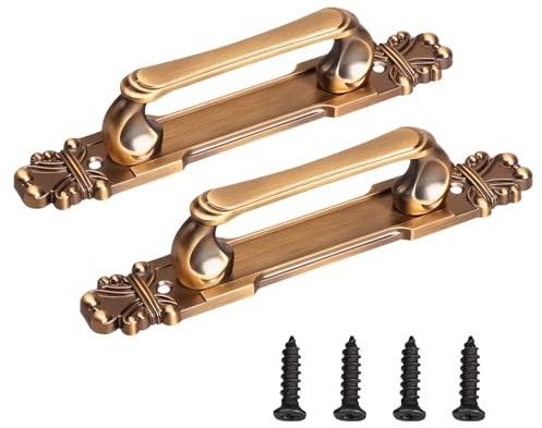 2Pcs Antique Brass Door Handles, Large European Elegance Kitchen Door Handles Pull, Cabinet Hardware with Mounting Screws, Antique Gold Handles For Most Doors Cabinet Drawer Wardrobes(28*5.2*4.5cm)