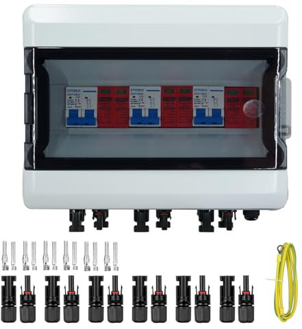 GTYORUS Scatola di Giunzione Solare Fotovoltaica, Protezione Contro Le Sovratensioni Fotovoltaiche IP65, Interruttore Fotovoltaico 3 Stringa DC 500 V con Spina Solare(3 in 3 uscita, 25A)