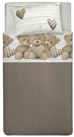 PENSIERI DELICATI Bettwäsche-Set für Einzelbett, 100% Baumwolle, Bettwäsche-Set für Einzelbett, 90 x 200 cm, inklusive Spannbettlaken, Bettlaken und 1 Kissenbezug, hergestellt in Italien, Motiv:
